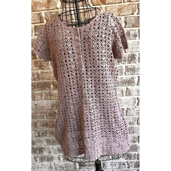 Vintage Newport News Crochet Dress Girls Large Tunic Taupe Short Sleeves… - Picture 1 of 12
